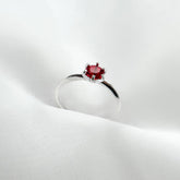 Anel Solitário 6 Garras Colorido Vermelho